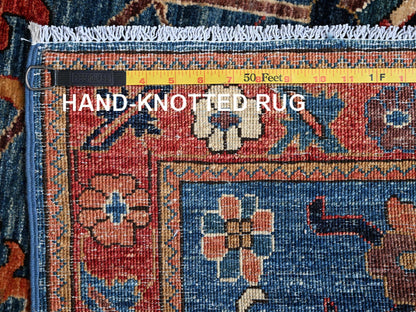 Blue 4'1" x 9'10" Tribal & Geometric Hand knotted Wool Rug - Sku: O01135