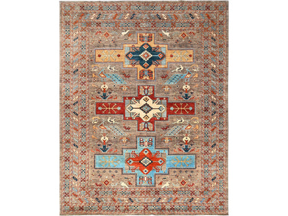 Tribal & Geometric hand-knotted wool rug in Gray, 9'1" x 11'6" — SKU O01143