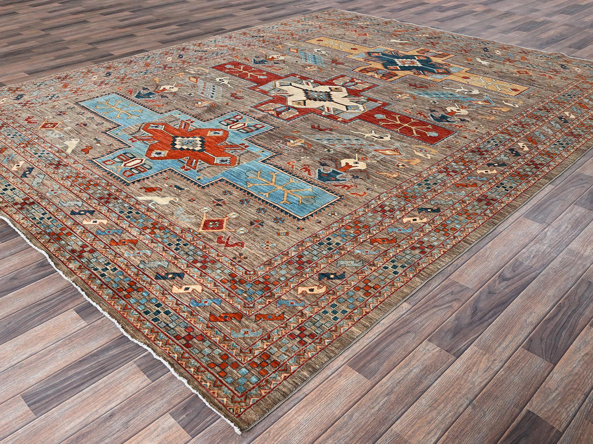 Tribal & Geometric hand-knotted wool rug in Gray, 9'1" x 11'6" — SKU O01143 (view 3)