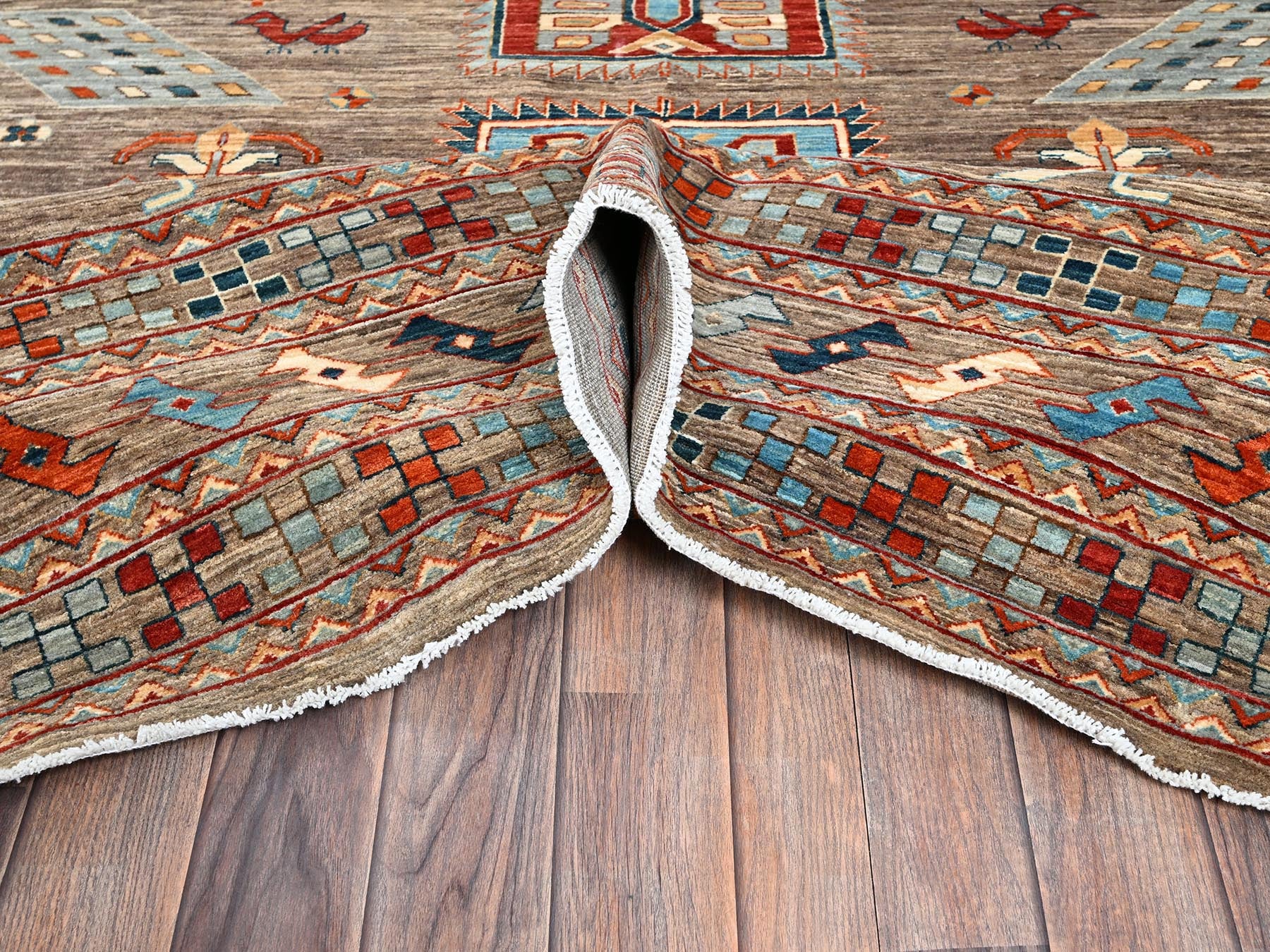 Tribal & Geometric hand-knotted wool rug in Gray, 9'1" x 11'6" — SKU O01143 (view 5)