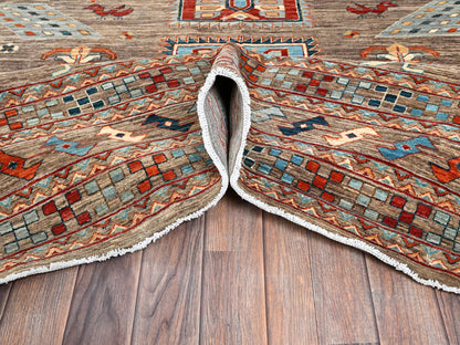 Tribal & Geometric hand-knotted wool rug in Gray, 9'1" x 11'6" — SKU O01143 (view 5)