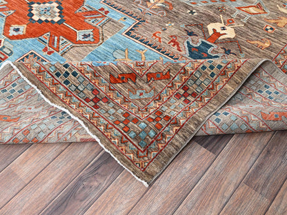 Tribal & Geometric hand-knotted wool rug in Gray, 9'1" x 11'6" — SKU O01143 (view 6)