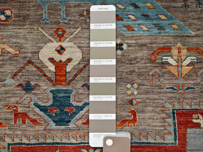 Grey 9'1" x 11'6" Tribal Hand knotted Wool Rug - Sku: O01143