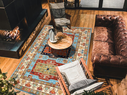 Blue 6'0" x 8'6" Tribal & Geometric Hand knotted Wool Rug - Sku: O01144