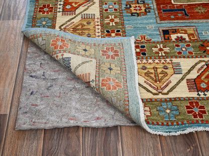 Blue 6'0" x 8'6" Tribal & Geometric Hand knotted Wool Rug - Sku: O01144