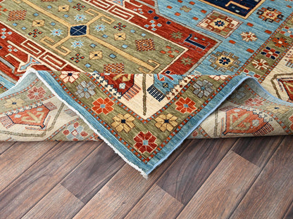 Blue 6'0" x 8'6" Tribal & Geometric Hand knotted Wool Rug - Sku: O01144