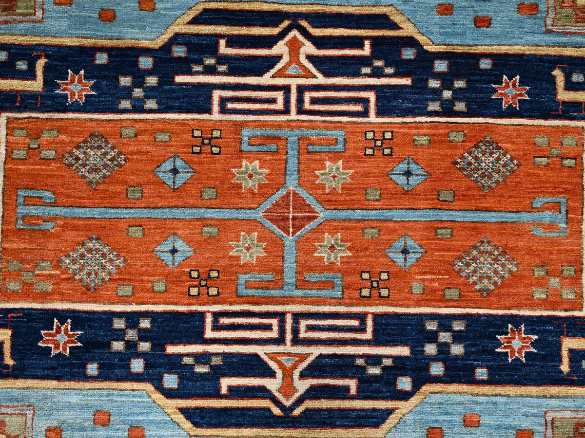 Tribal & Geometric hand-knotted wool rug in Blue & Ivory, 6' x 8'6" — SKU O01144 (view 9)