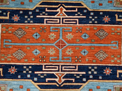 Tribal & Geometric hand-knotted wool rug in Blue & Ivory, 6' x 8'6" — SKU O01144 (view 9)