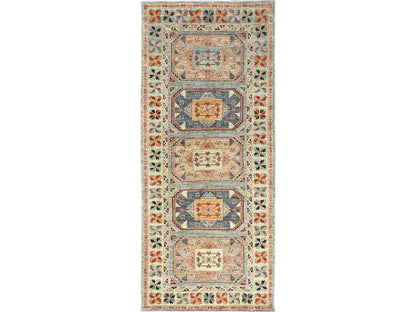 Green 3'11" x 9'5" Tribal & Geometric Hand knotted Wool Rug - Sku: O01145