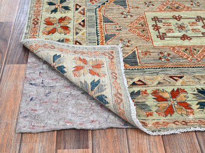 Green 3'11" x 9'5" Tribal & Geometric Hand knotted Wool Rug - Sku: O01145