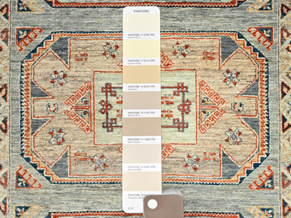 Green 3'11" x 9'5" Tribal & Geometric Hand knotted Wool Rug - Sku: O01145