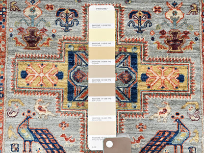 Tribal & Geometric hand-knotted wool runner in Gray & Navy Blue, 2'9" x 7'11" — SKU O01146 (view 4)