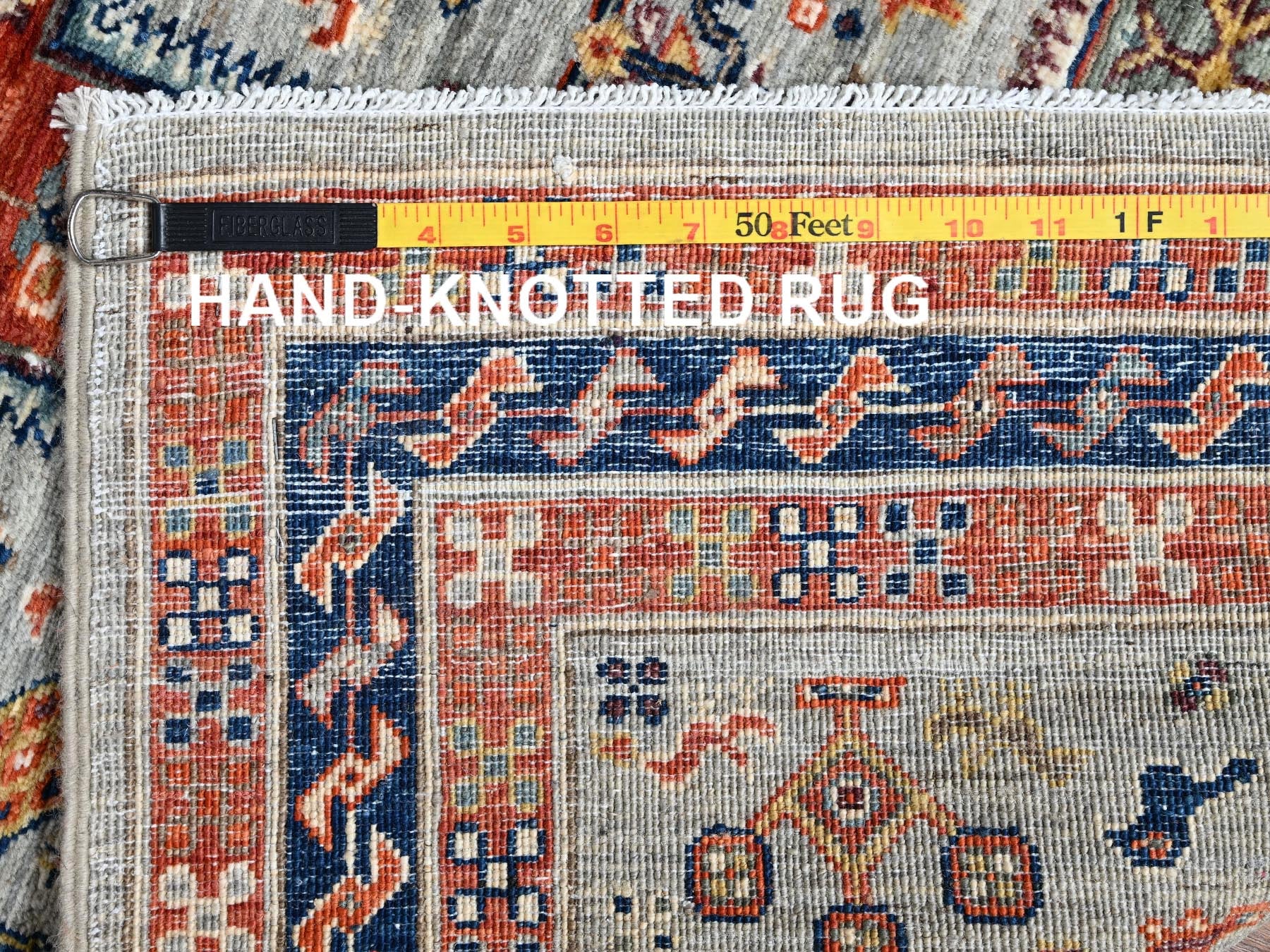 Tribal & Geometric hand-knotted wool runner in Gray & Navy Blue, 2'9" x 7'11" — SKU O01146 (view 7)