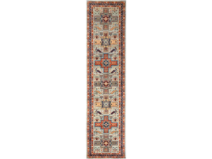 Grey 2'8" x 11'3" Tribal & Geometric Hand knotted Wool Rug - Sku: O01147