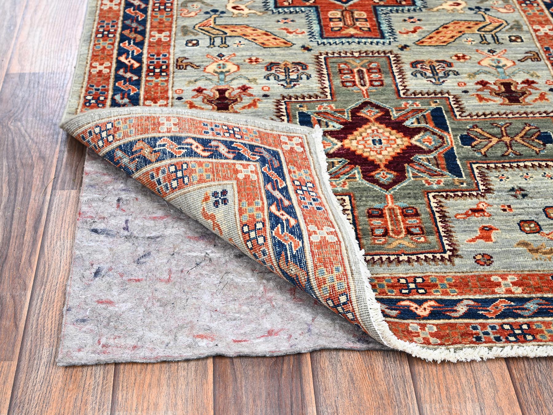 Tribal & Geometric hand-knotted wool runner in Gray & Navy Blue, 2'8" x 11'3" — SKU O01147 (view 3)