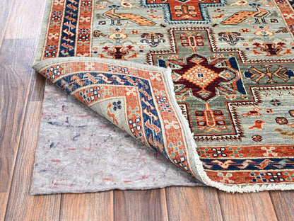Tribal & Geometric hand-knotted wool runner in Gray & Navy Blue, 2'8" x 11'3" — SKU O01147 (view 3)