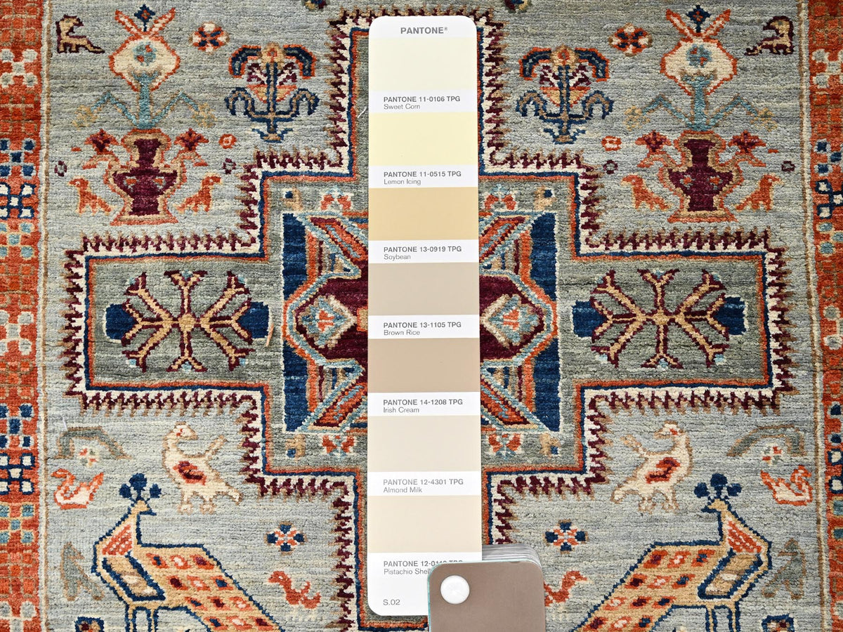 Tribal & Geometric hand-knotted wool runner in Gray & Navy Blue, 2'8" x 11'3" — SKU O01147 (view 4)