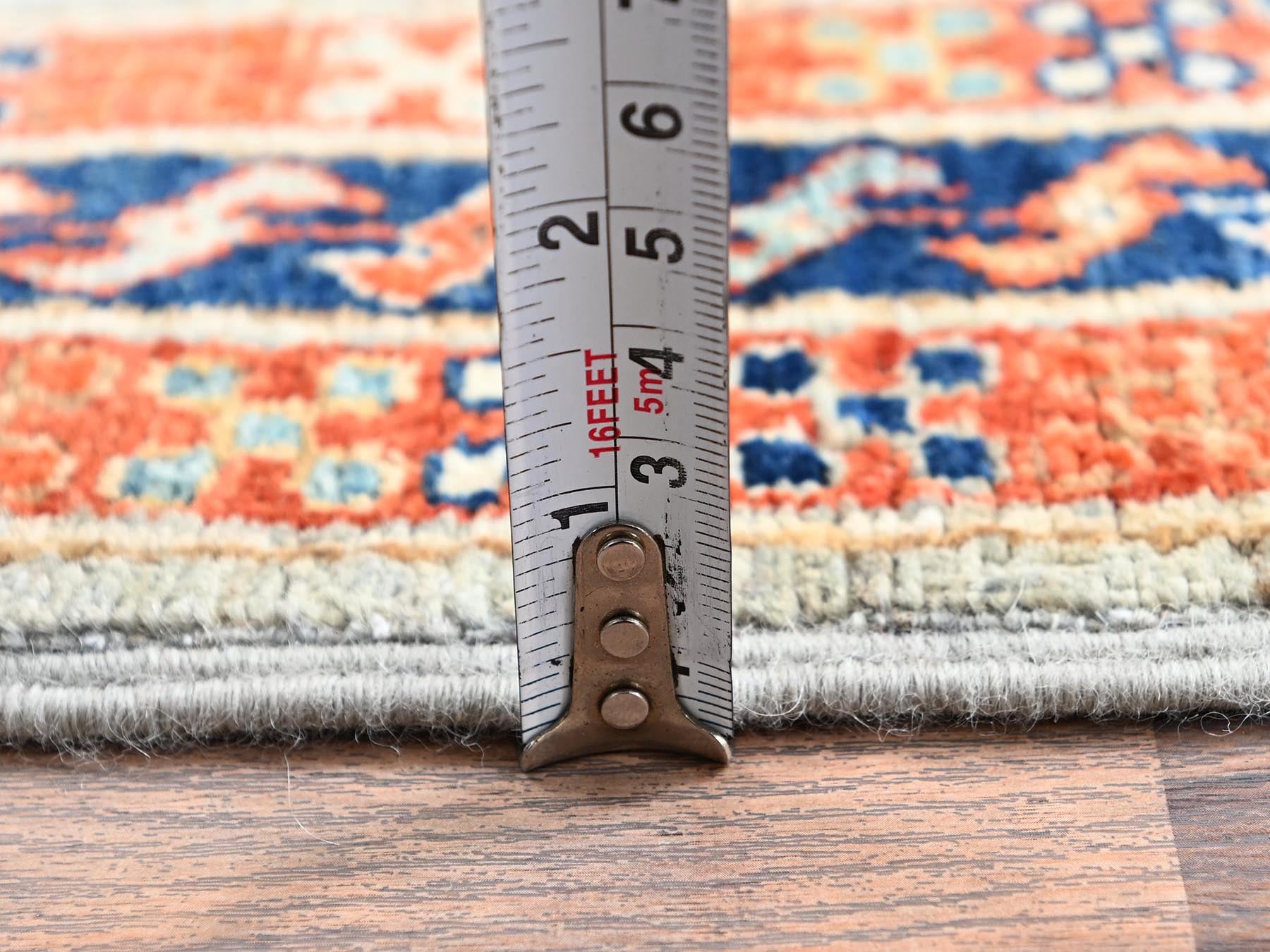 Tribal & Geometric hand-knotted wool runner in Gray & Navy Blue, 2'8" x 11'3" — SKU O01147 (view 6)