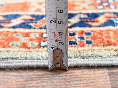 Tribal & Geometric hand-knotted wool runner in Gray & Navy Blue, 2'8" x 11'3" — SKU O01147 (view 6)