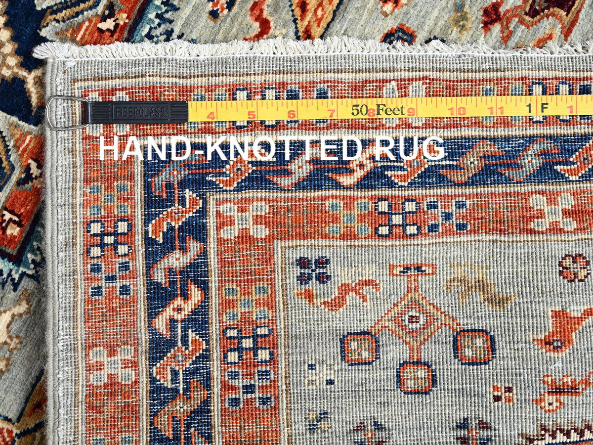 Tribal & Geometric hand-knotted wool runner in Gray & Navy Blue, 2'8" x 11'3" — SKU O01147 (view 7)