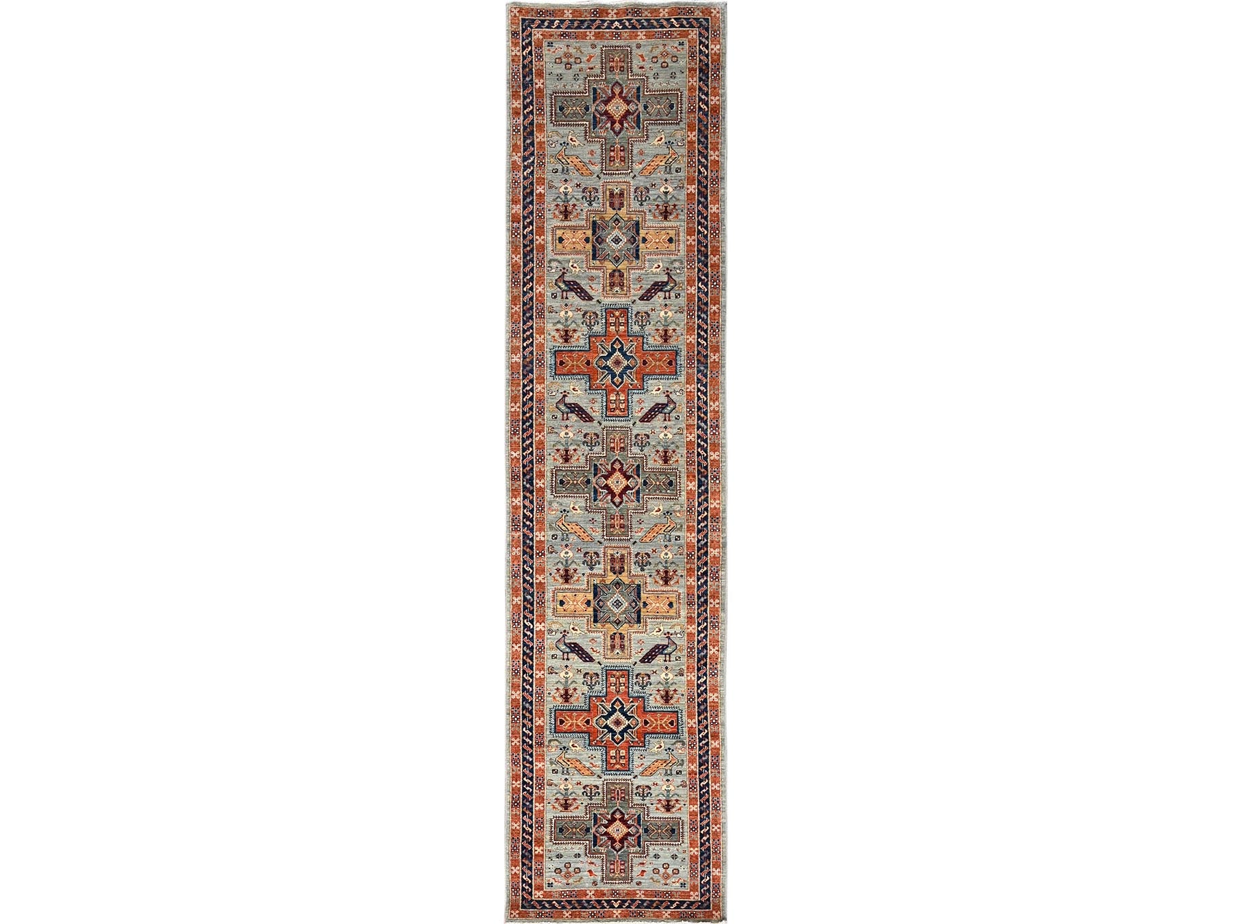 Grey 2'7" x 11'3" Tribal & Geometric Hand knotted Wool Rug - Sku: O01148