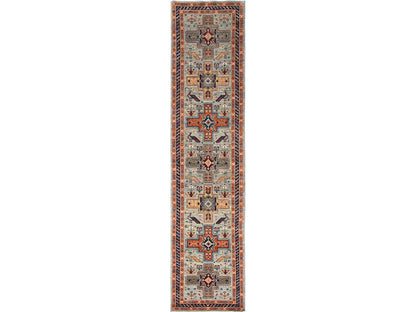 Tribal & Geometric hand-knotted wool runner in Gray & Navy Blue, 2'7" x 11'3" — SKU O01148