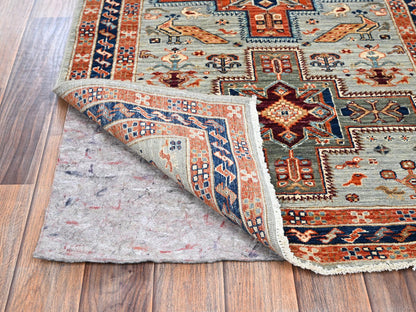 Tribal & Geometric hand-knotted wool runner in Gray & Navy Blue, 2'7" x 11'3" — SKU O01148 (view 3)