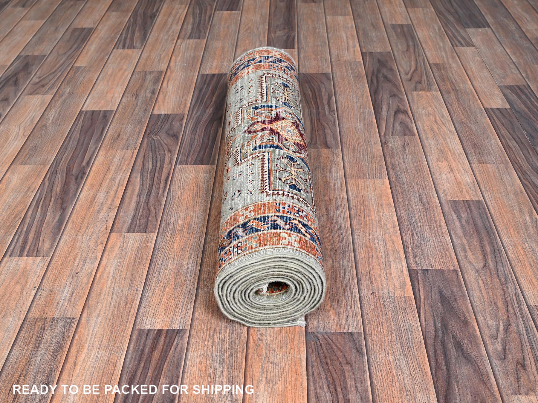 Tribal & Geometric hand-knotted wool runner in Gray & Navy Blue, 2'7" x 11'3" — SKU O01148 (view 5)