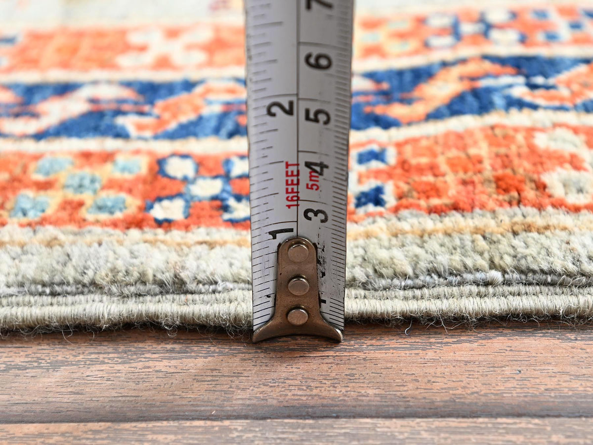Tribal & Geometric hand-knotted wool runner in Gray & Navy Blue, 2'7" x 11'3" — SKU O01148 (view 6)