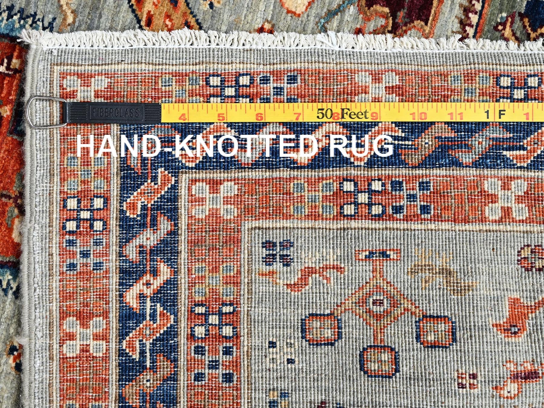 Tribal & Geometric hand-knotted wool runner in Gray & Navy Blue, 2'7" x 11'3" — SKU O01148 (view 7)