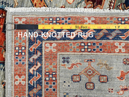 Tribal & Geometric hand-knotted wool runner in Gray & Navy Blue, 2'7" x 11'3" — SKU O01148 (view 7)