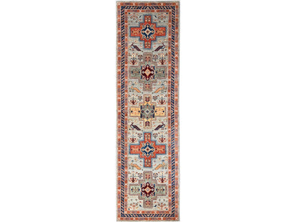 Tribal & Geometric hand-knotted wool runner in Gray & Navy Blue, 2'8" x 9'7" — SKU O01150