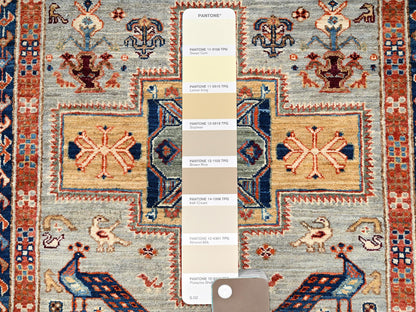Tribal & Geometric hand-knotted wool runner in Gray & Navy Blue, 2'8" x 9'7" — SKU O01150 (view 4)