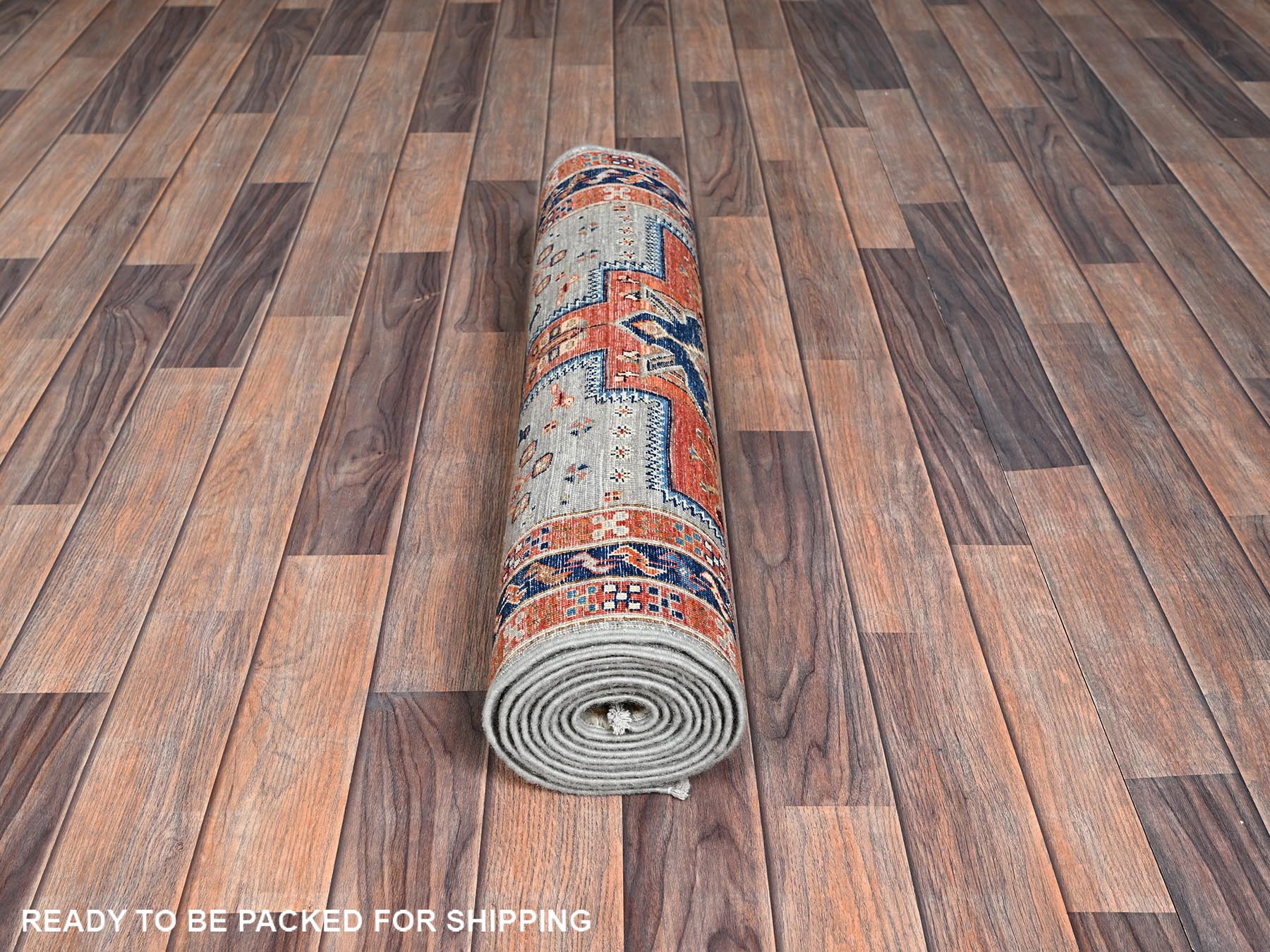 Tribal & Geometric hand-knotted wool runner in Gray & Navy Blue, 2'8" x 9'7" — SKU O01150 (view 5)