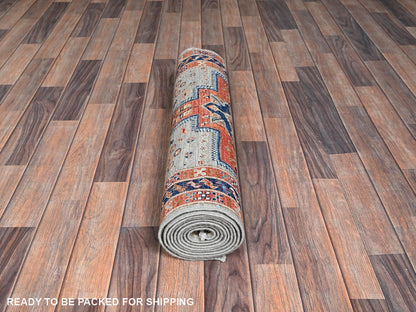 Tribal & Geometric hand-knotted wool runner in Gray & Navy Blue, 2'8" x 9'7" — SKU O01150 (view 5)