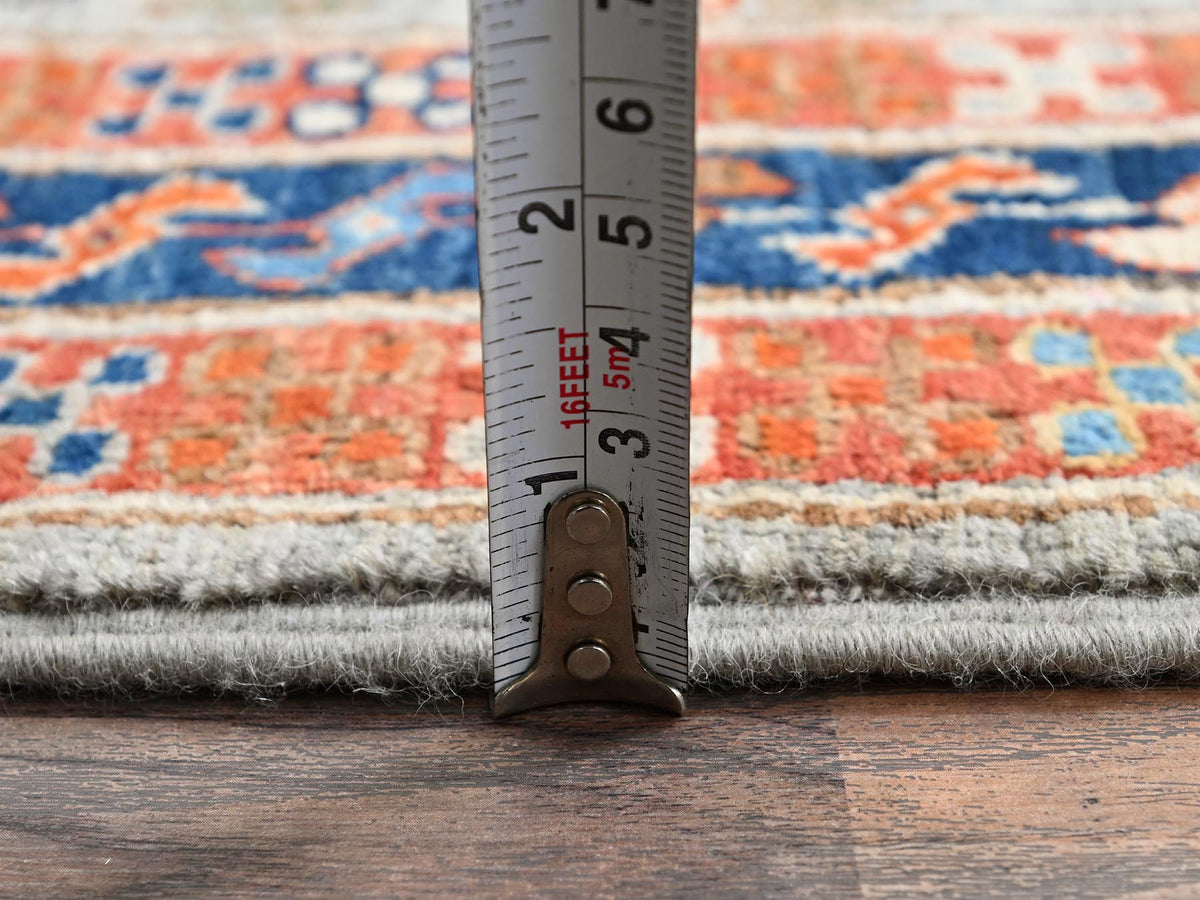 Tribal & Geometric hand-knotted wool runner in Gray & Navy Blue, 2'8" x 9'7" — SKU O01150 (view 6)