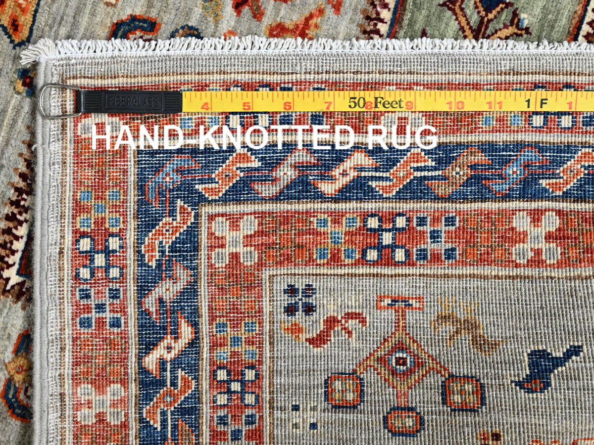 Tribal & Geometric hand-knotted wool runner in Gray & Navy Blue, 2'8" x 9'7" — SKU O01150 (view 7)