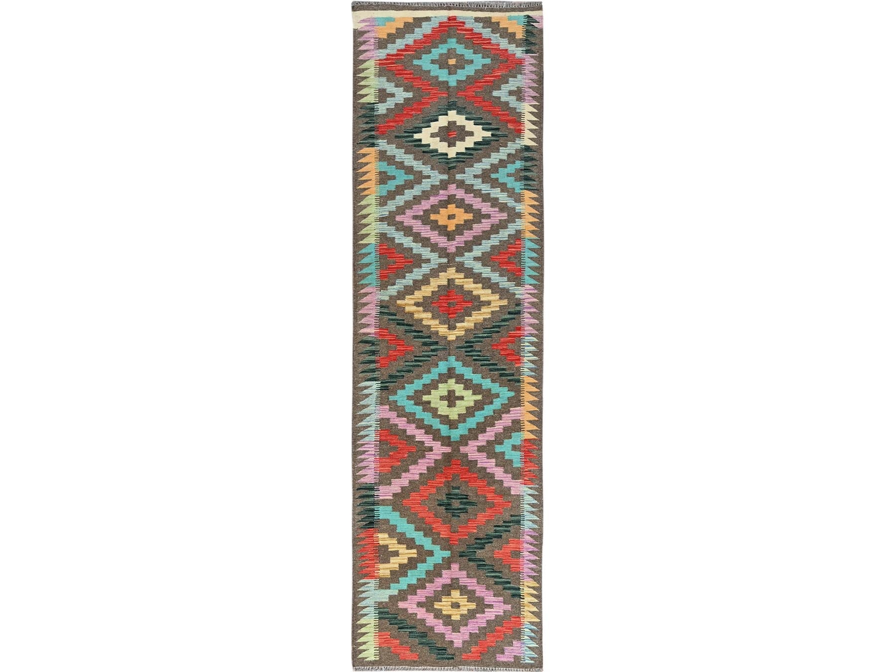 Kilim Flat-Weave hand-knotted wool runner in Gray, 2'9" x 9'10" — SKU O01170