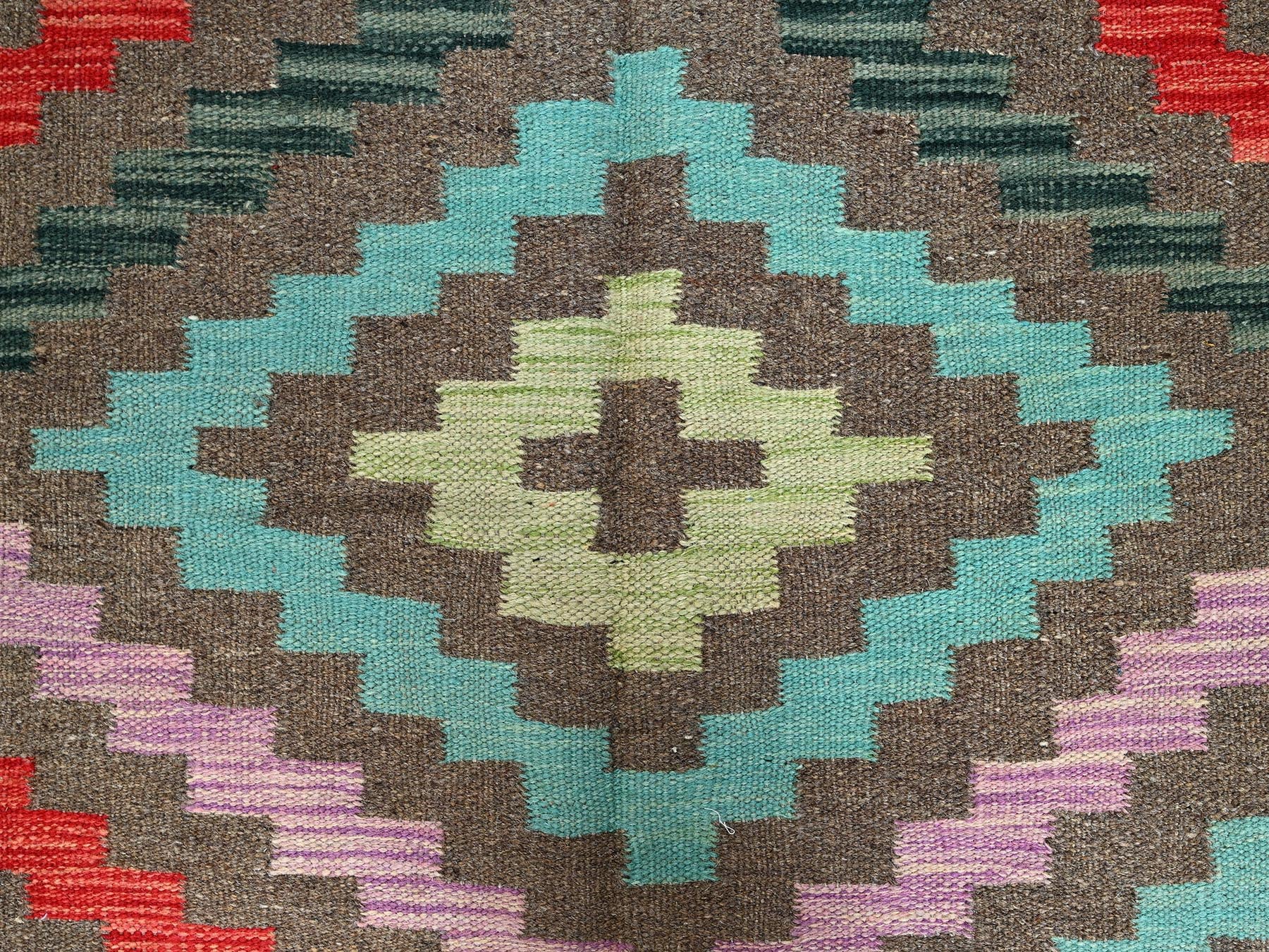 Kilim Flat-Weave hand-knotted wool runner in Gray, 2'9" x 9'10" — SKU O01170 (view 2)