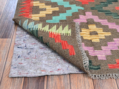 Kilim Flat-Weave hand-knotted wool runner in Gray, 2'9" x 9'10" — SKU O01170 (view 3)