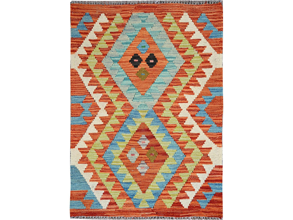 Kilim Flat-Weave hand-knotted wool rug in Orange, 2'2" x 3'2" — SKU O01179