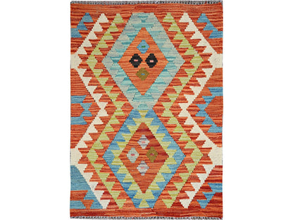 Kilim Flat-Weave hand-knotted wool rug in Orange, 2'2" x 3'2" — SKU O01179