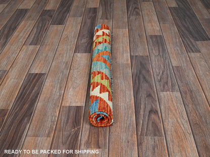 Kilim Flat-Weave hand-knotted wool rug in Orange, 2'2" x 3'2" — SKU O01179 (view 5)