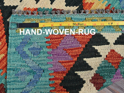 Kilim Flat-Weave hand-knotted wool rug in Orange & Blue, 2'1" x 2'8" — SKU O01180 (view 6)