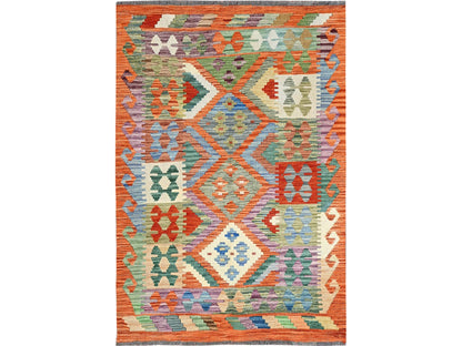 Orange 3'6" x 5'2" Flat Weave Hand woven Wool Rug - Sku: O01188