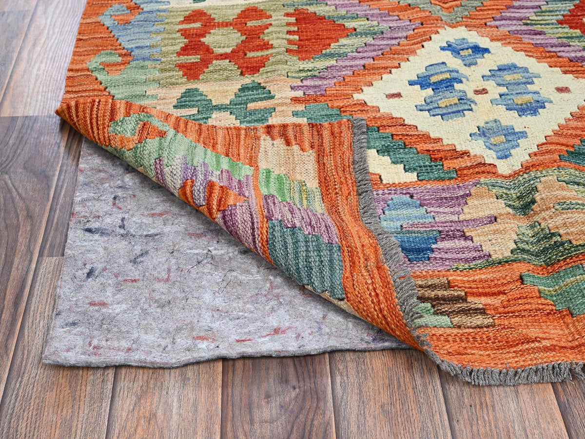 Kilim Flat-Weave hand-knotted wool rug in Orange, 3'6" x 5'2" — SKU O01188 (view 3)