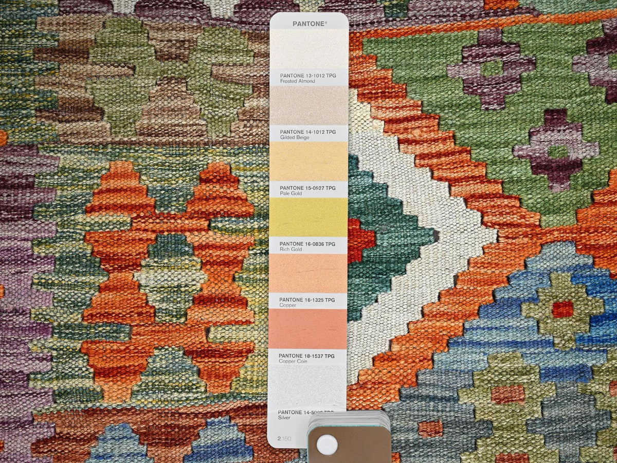 Kilim Flat-Weave hand-knotted wool rug in Orange, 3'6" x 5'2" — SKU O01188 (view 4)