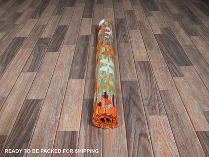 Kilim Flat-Weave hand-knotted wool rug in Orange, 3'6" x 5'2" — SKU O01188 (view 5)
