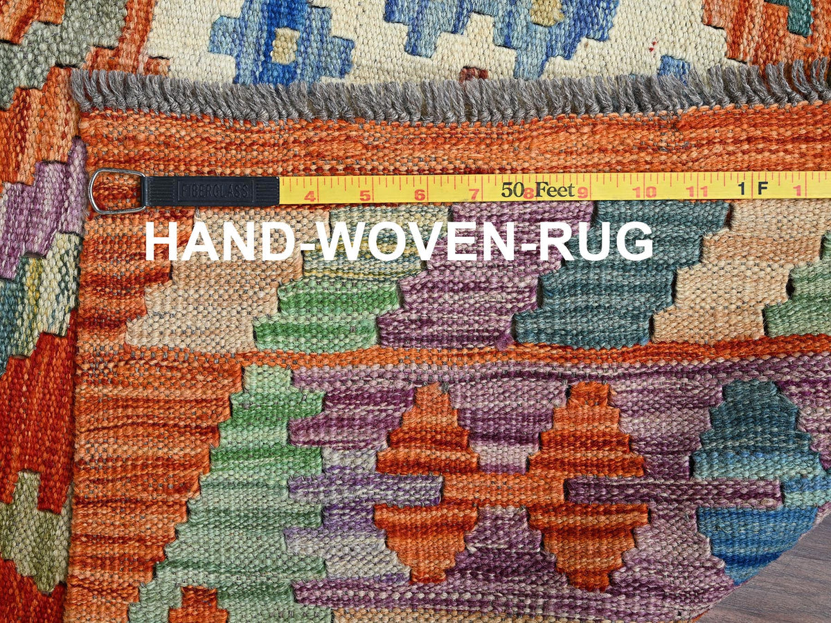 Kilim Flat-Weave hand-knotted wool rug in Orange, 3'6" x 5'2" — SKU O01188 (view 6)