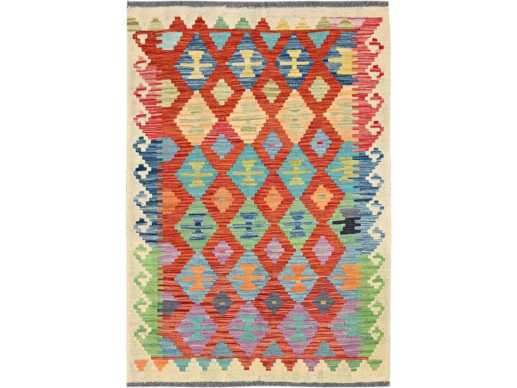 Orange 3'4" x 4'9" Flat Weave Hand woven Wool Rug - Sku: O01189